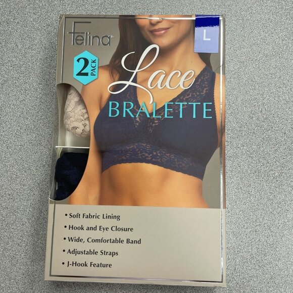 NEW Felina Women's Size L 2-Pack Lace Bralette Adjustable Straps Beige Navy - Picture 3 of 5